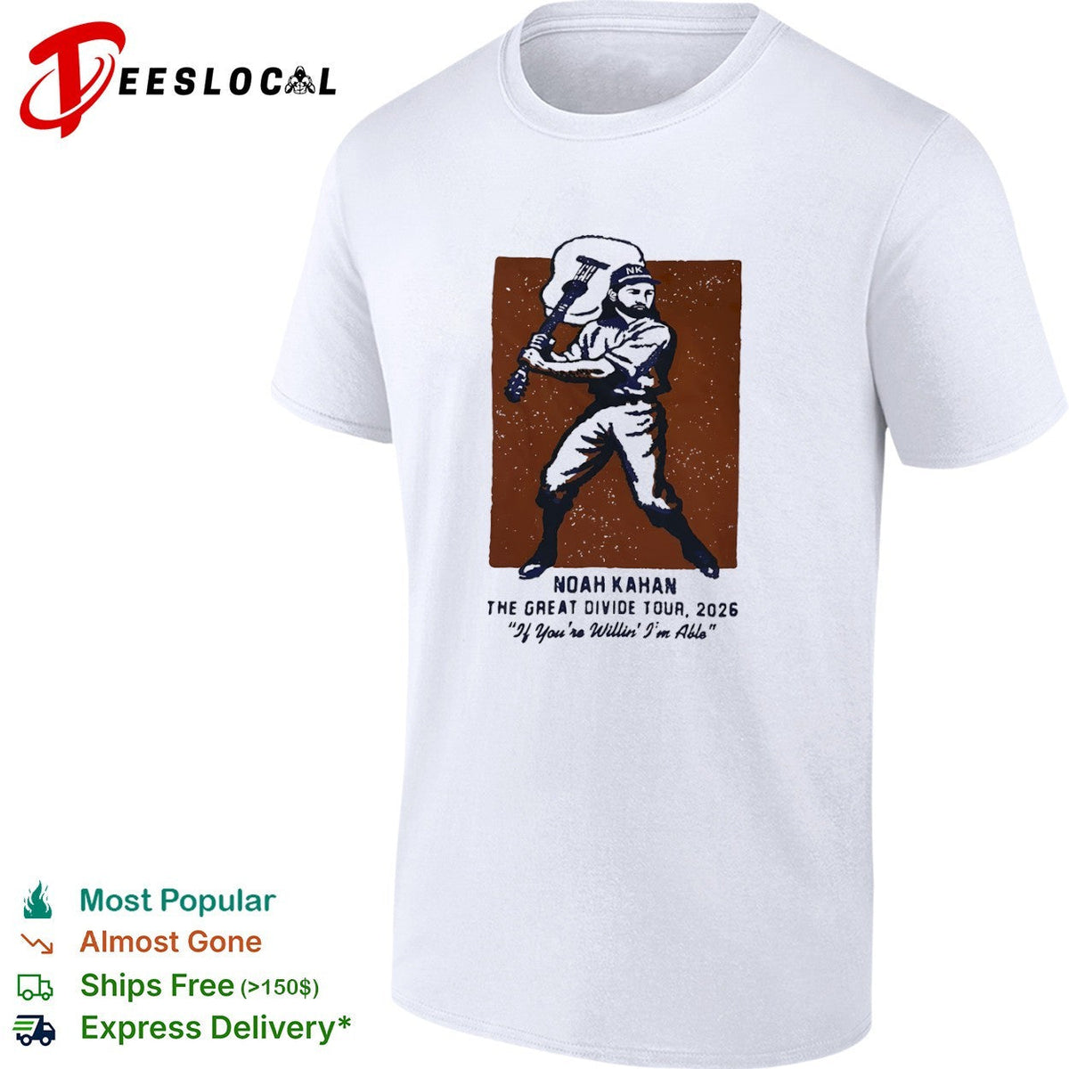 Noah Kahan The Great Divide Tour 2026 If Youre Willin Im Able Baseball Music shirt Unisex