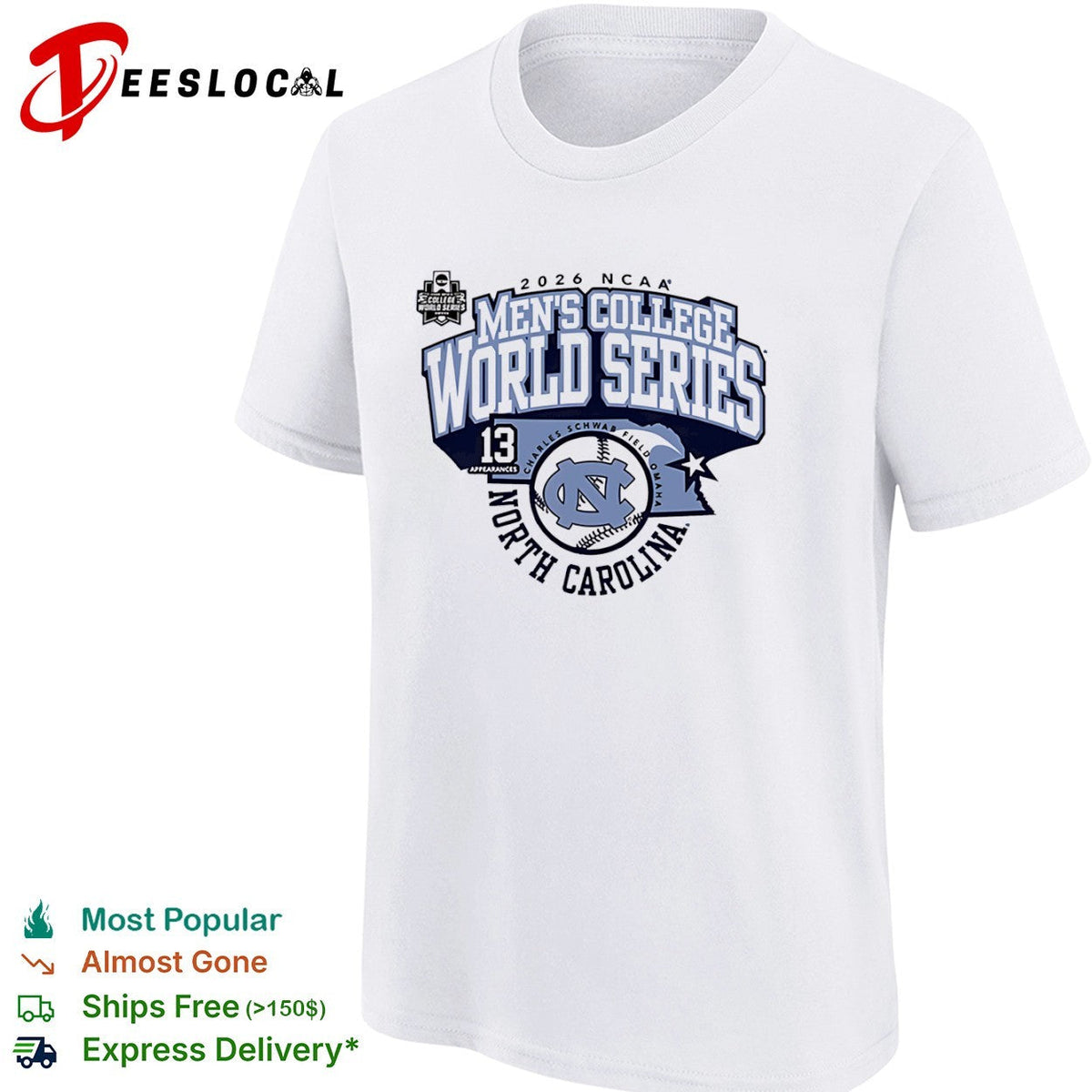 North Carolina Tar Heels Men’s College World Series 2026 NCAA Field Omaha state shirt Unisex