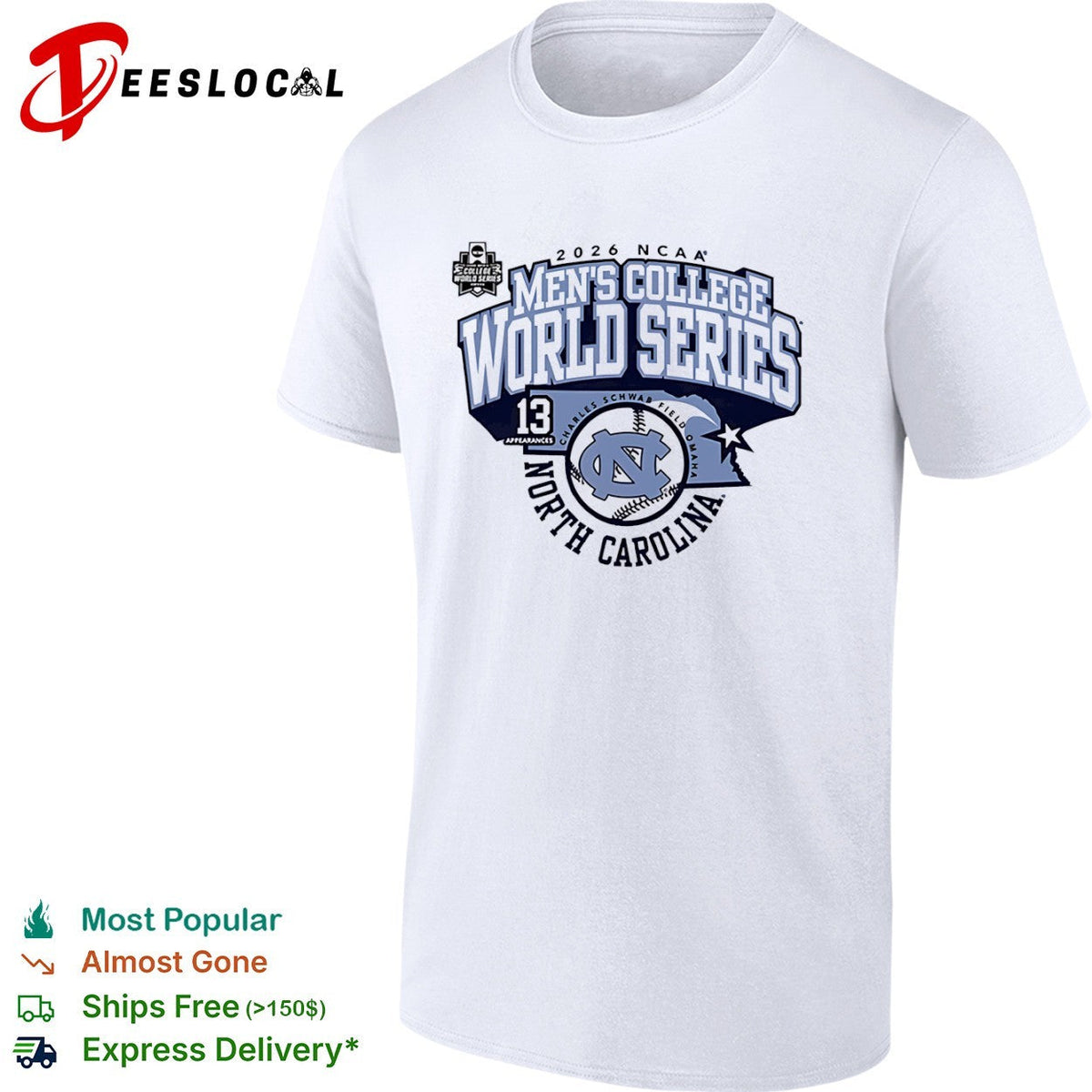 North Carolina Tar Heels Men’s College World Series 2026 NCAA Field Omaha state shirt Unisex