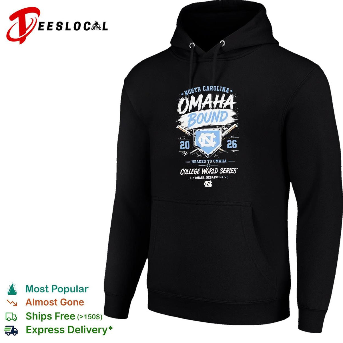 North Carolina Tar Heels Omaha Bound 2026 College World Series baseball dark shirt Unisex