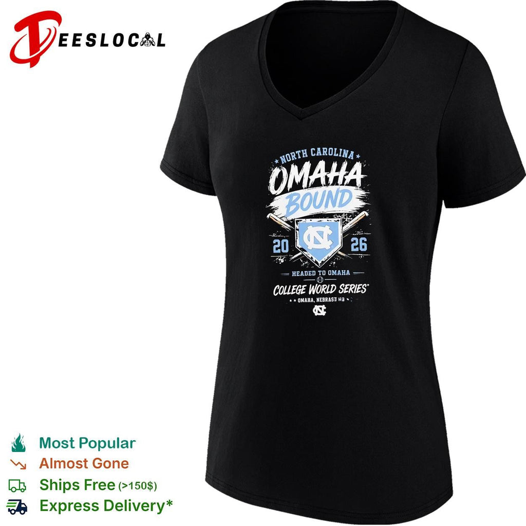 North Carolina Tar Heels Omaha Bound 2026 College World Series baseball dark shirt Unisex