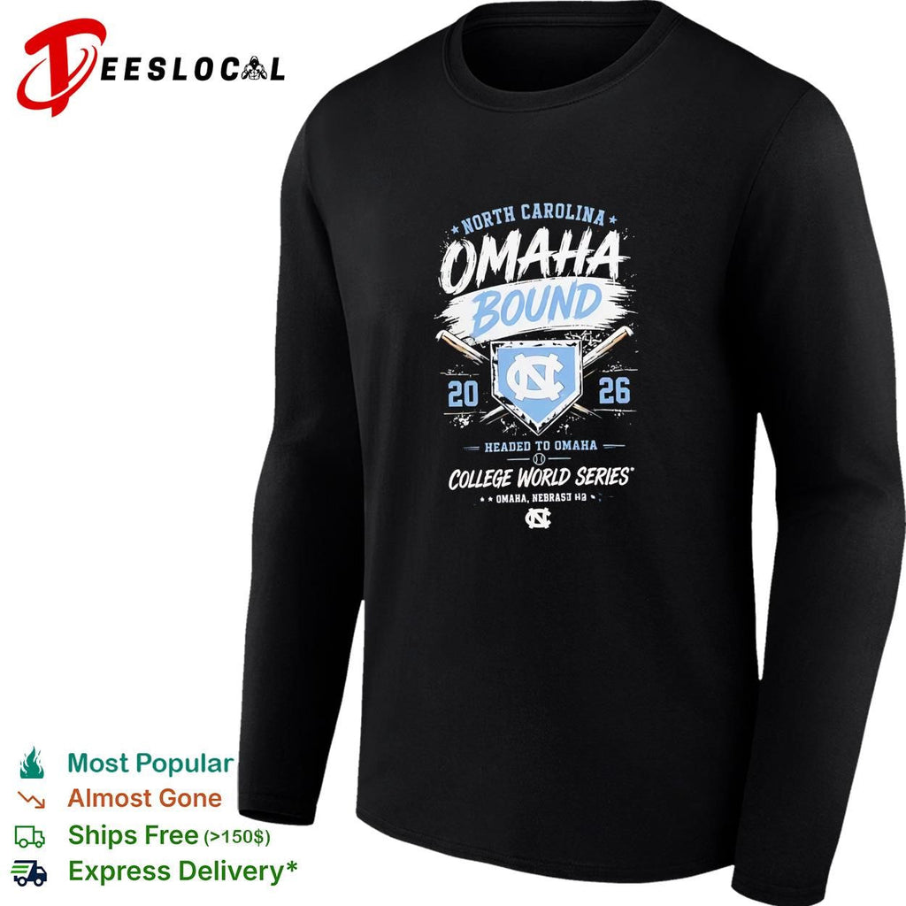 North Carolina Tar Heels Omaha Bound 2026 College World Series baseball dark shirt Unisex