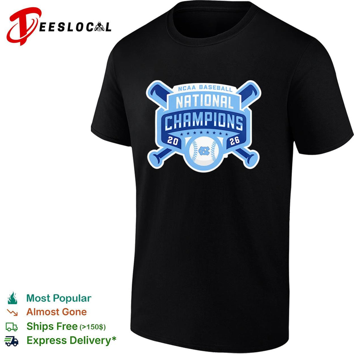 North Carolina Tar Heels national champions crossed bats NCAA baseball 2026 NC shirt Unisex