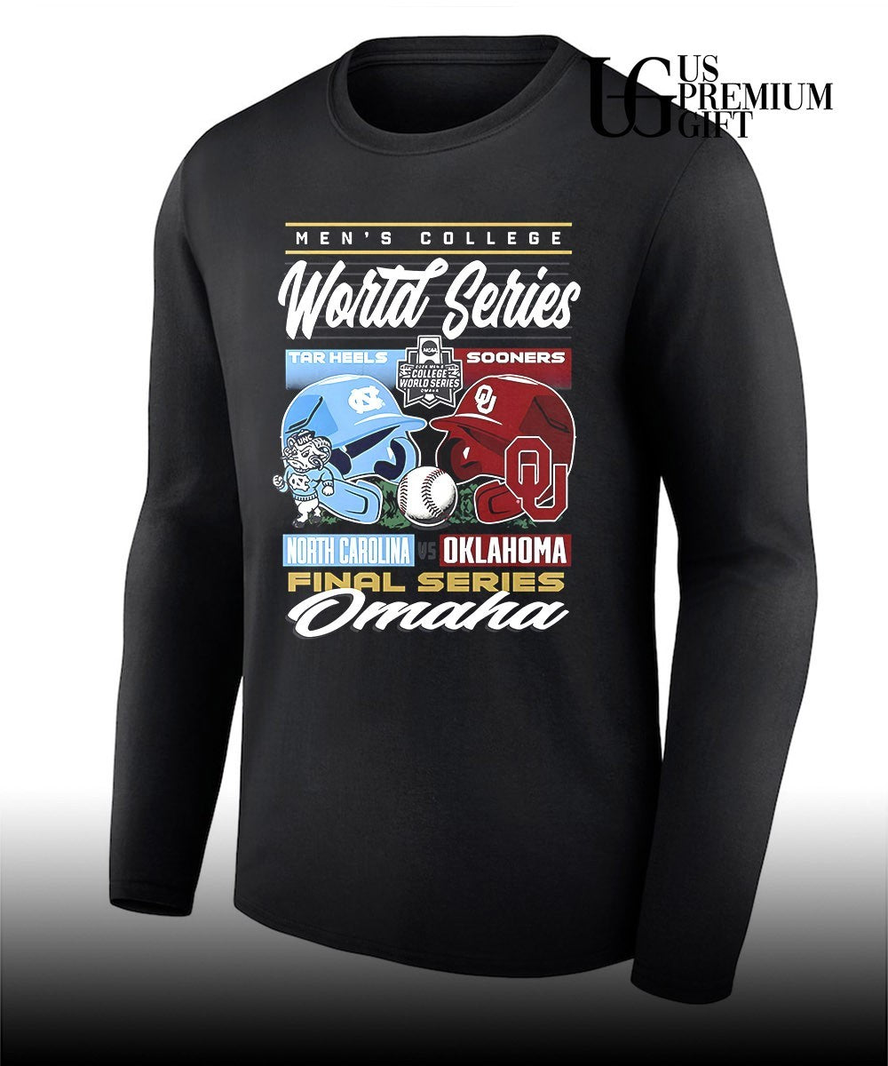 North Carolina Tar Heels vs Oklahoma Sooners Men’s College World Series Omaha helmets shirt