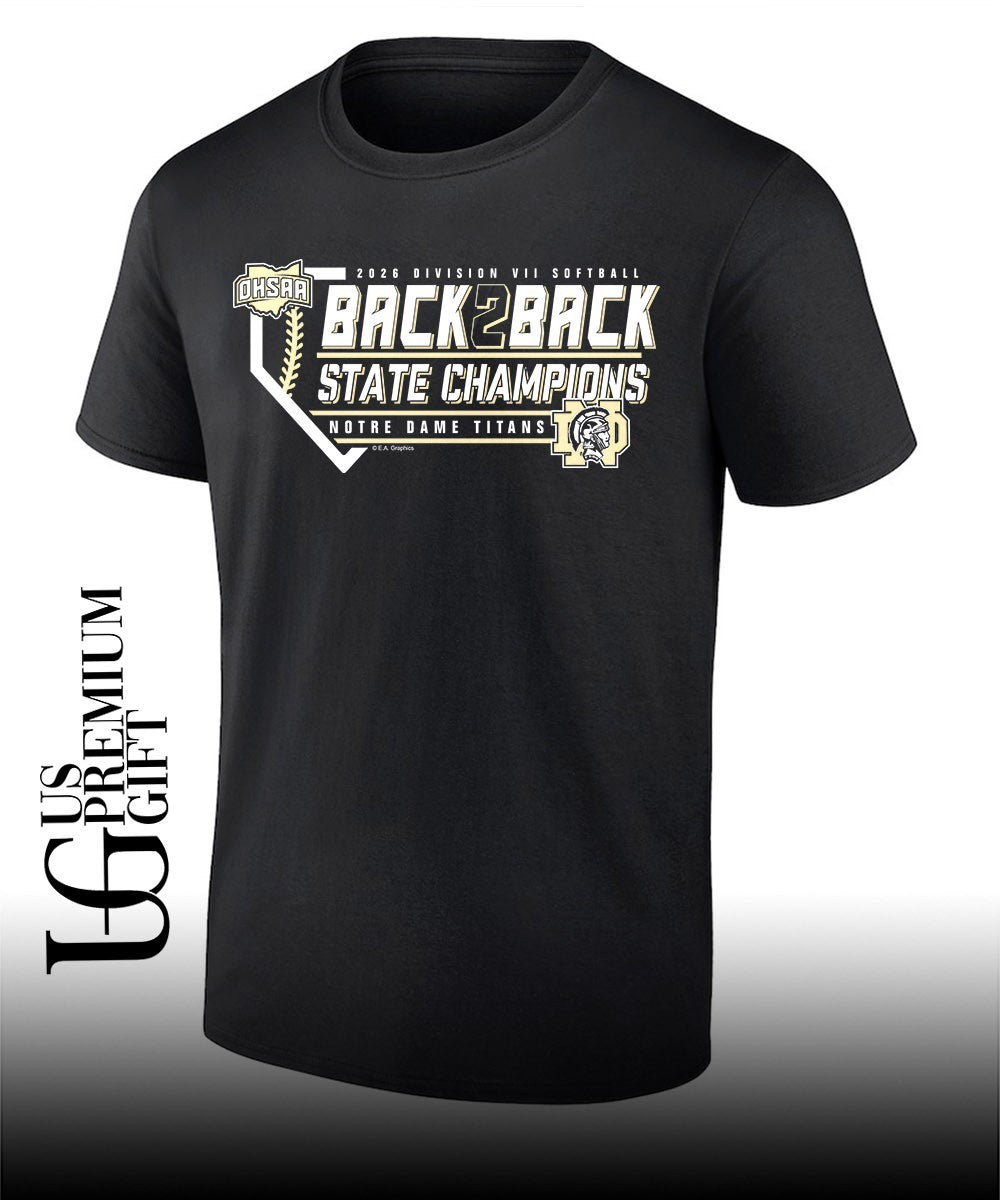 Notre Dame Titans 2026 OHSAA Division VII Softball Back2Back State Champions shirt Unisex