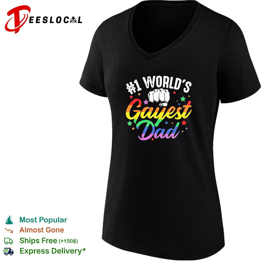 Number 1 world’s gayest dad rainbow pride bold colorful lettering graphic shirt Unisex