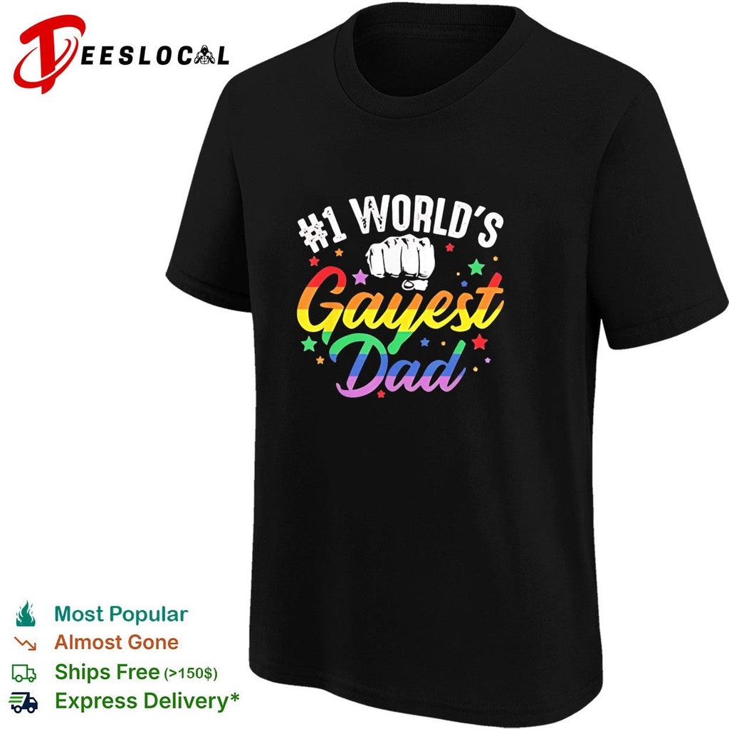 Number 1 world’s gayest dad rainbow pride bold colorful lettering graphic shirt Unisex