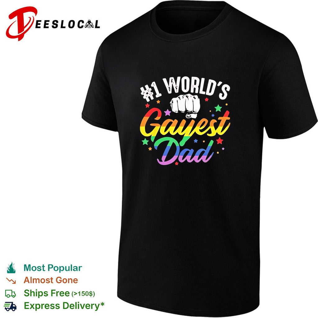 Number 1 world’s gayest dad rainbow pride bold colorful lettering graphic shirt Unisex