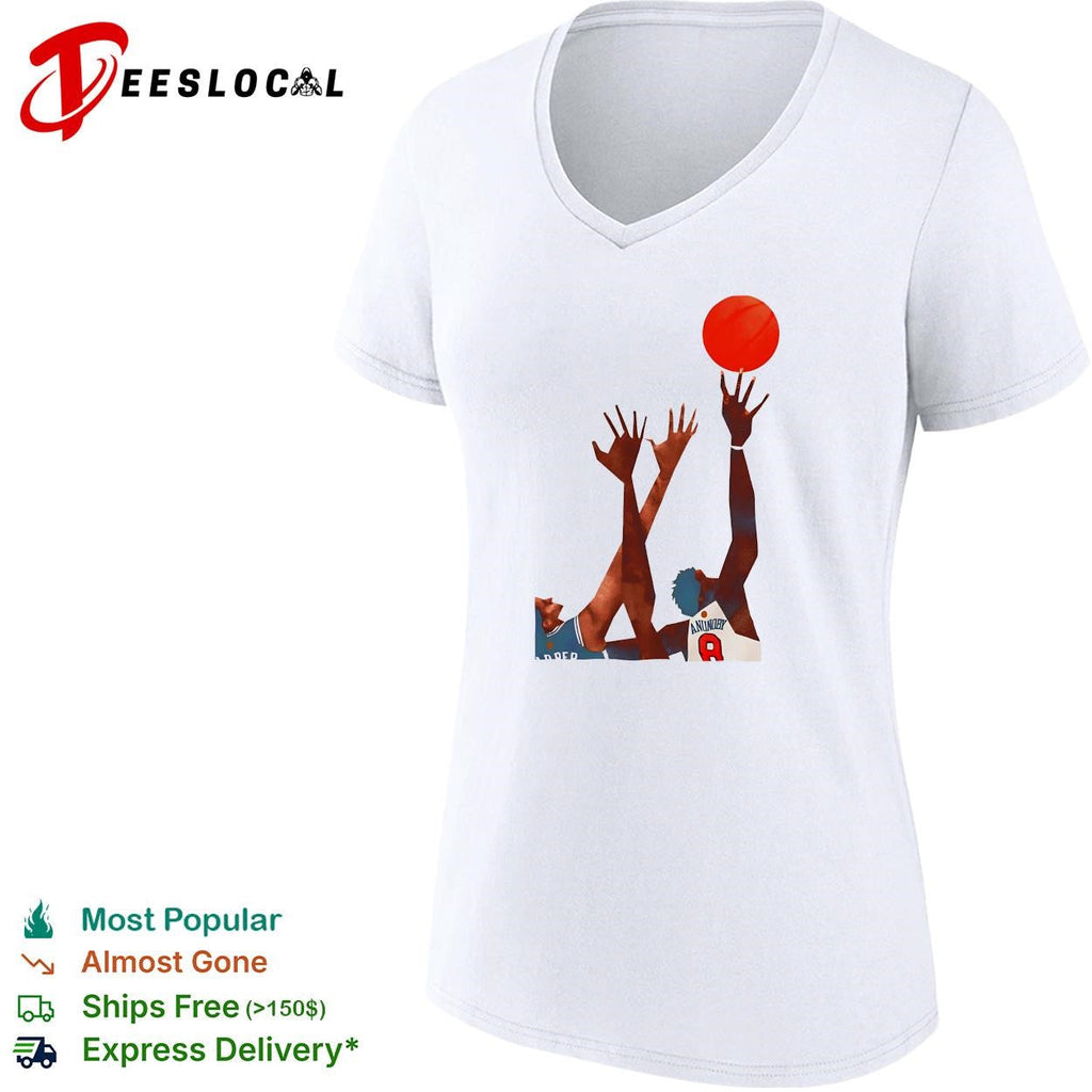 OG Anunoby Harper basketball reaching for ball action art white shirt Unisex