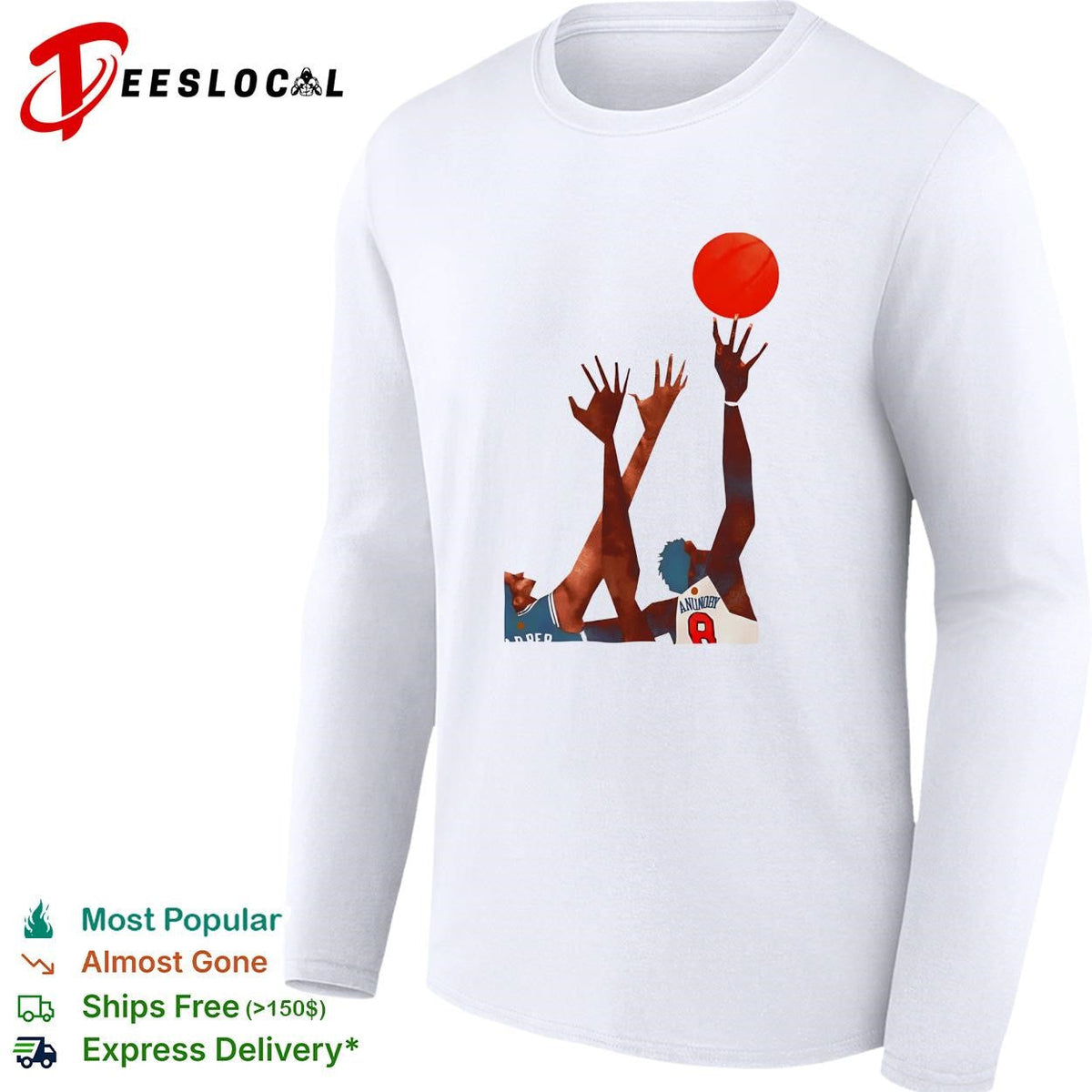 OG Anunoby Harper basketball reaching for ball action art white shirt Unisex