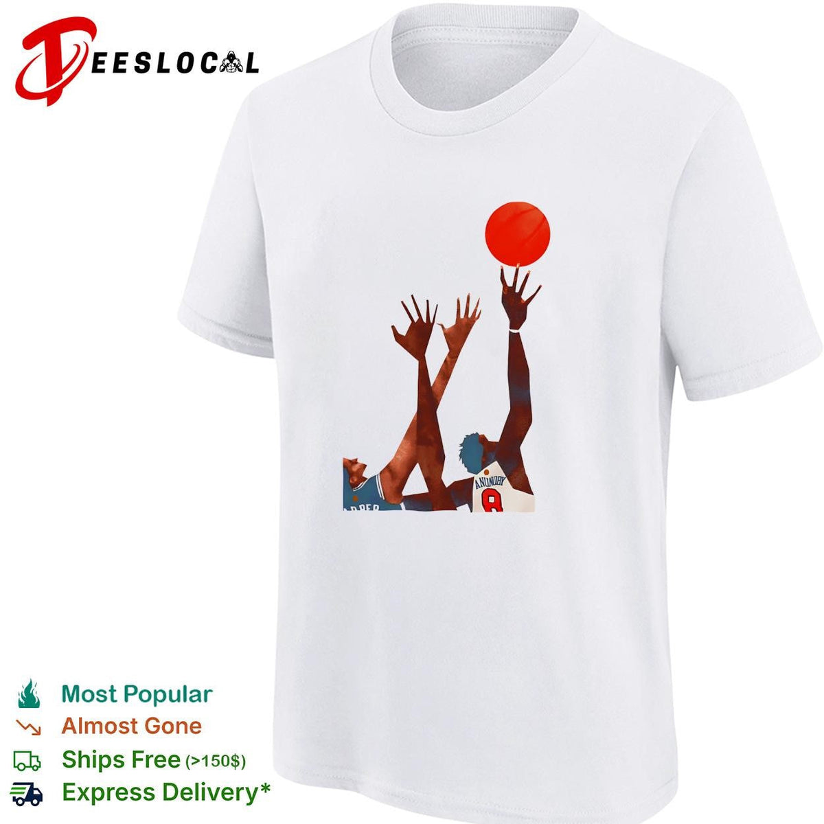 OG Anunoby Harper basketball reaching for ball action art white shirt Unisex