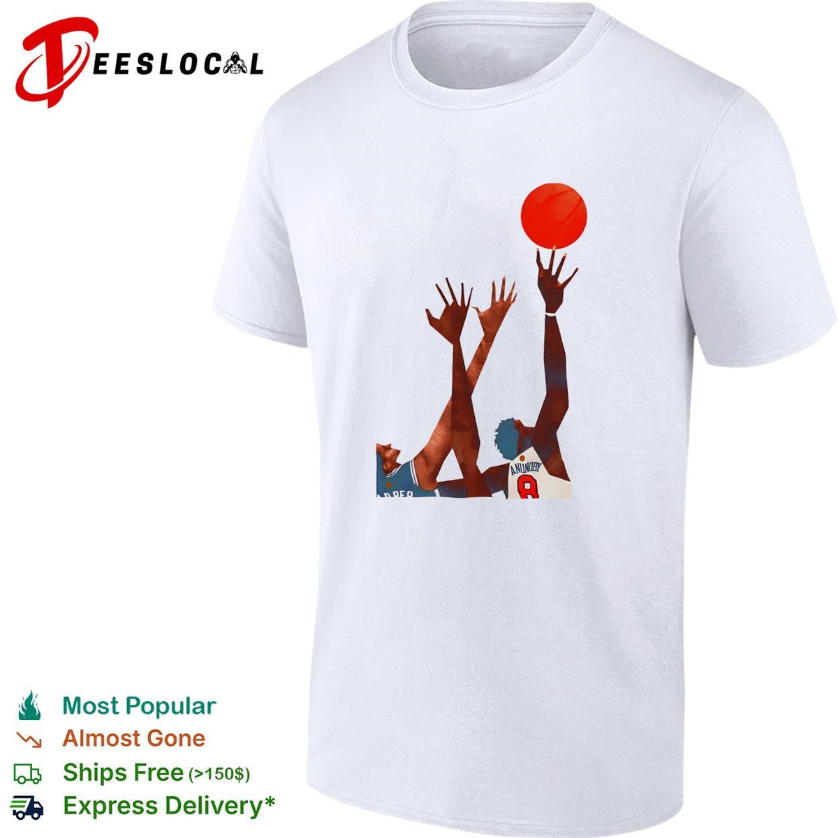 OG Anunoby Harper basketball reaching for ball action art white shirt Unisex