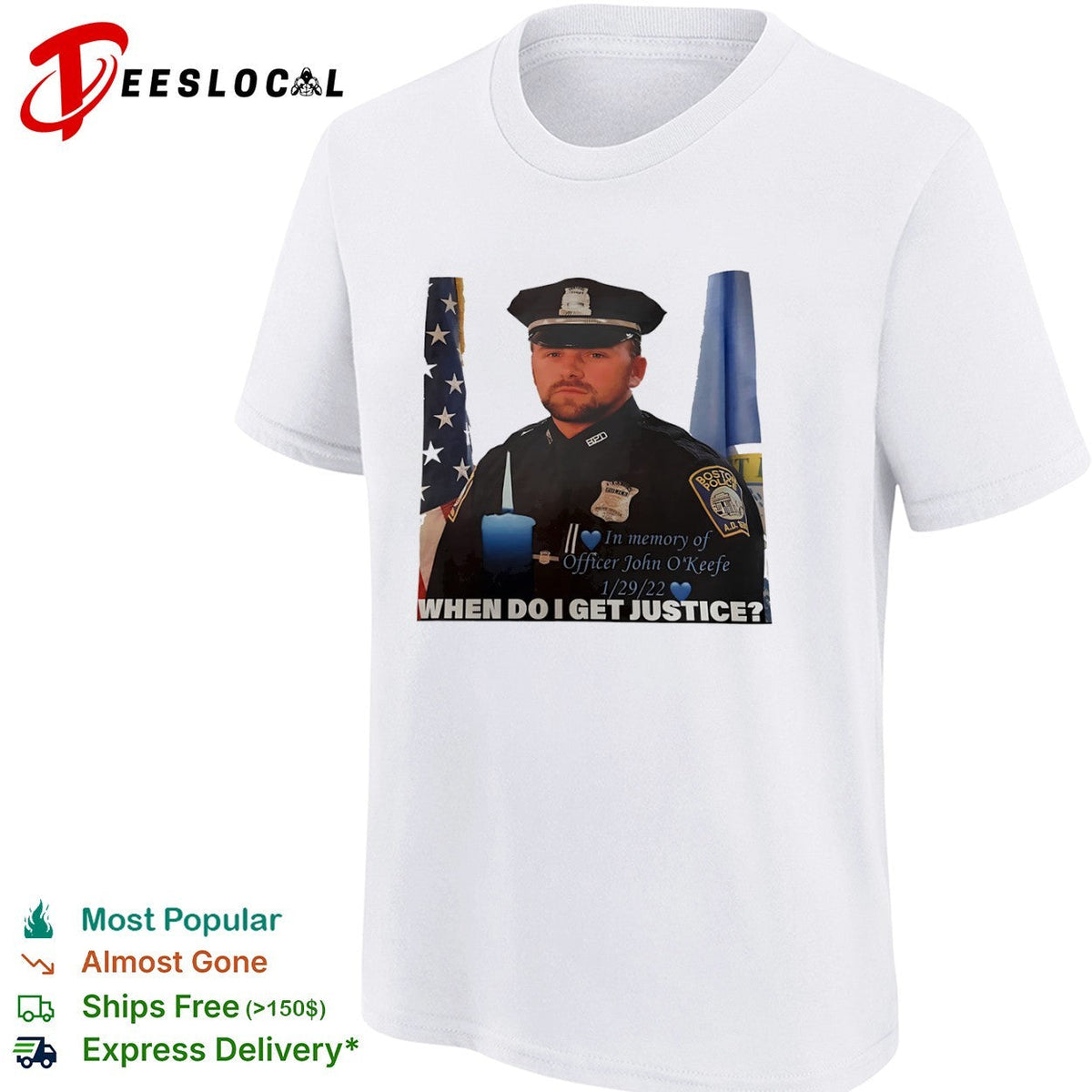 Officer John OKeefe In Memory of When Do I Get Justice Boston Police shirt Unisex