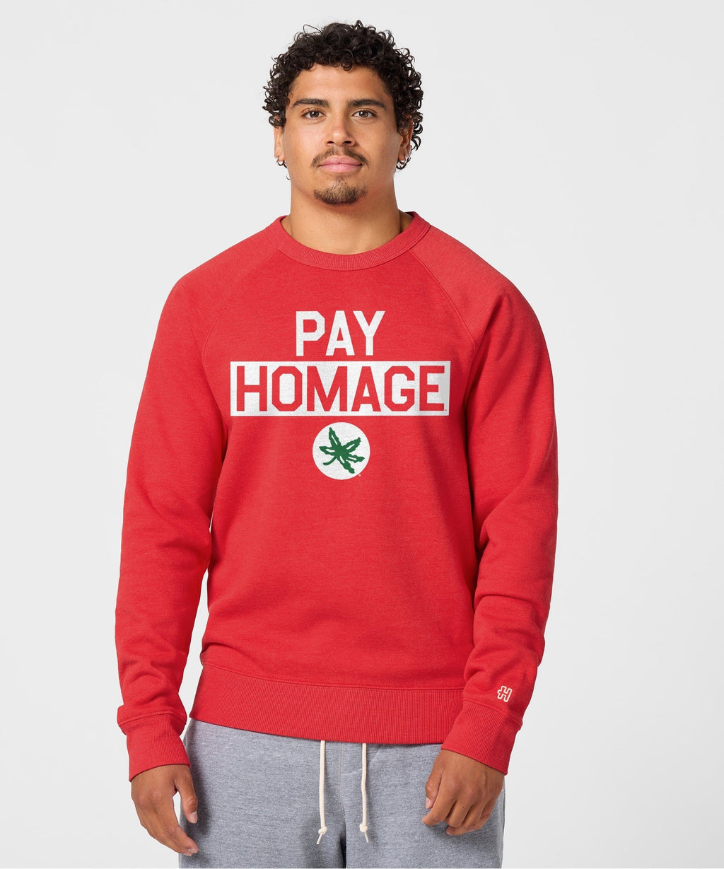Ohio State Buckeye Leaf Pay Homage Crewneck Unisex