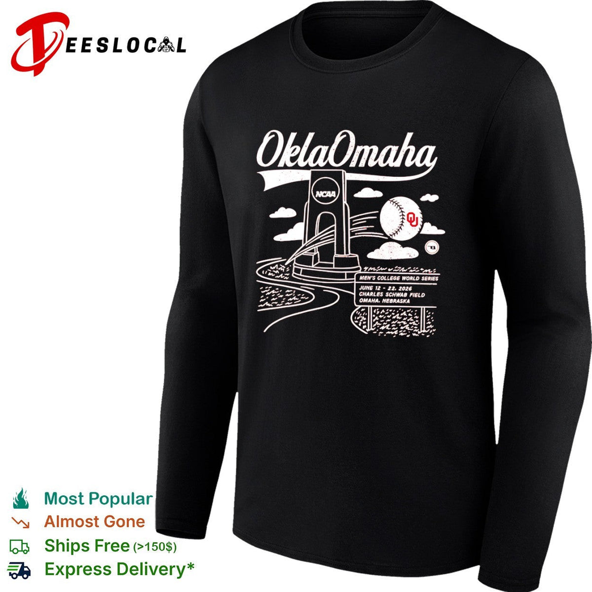 OklaOmaha 2026 Mens College World Series Oklahoma Sooners Baseball shirt Unisex