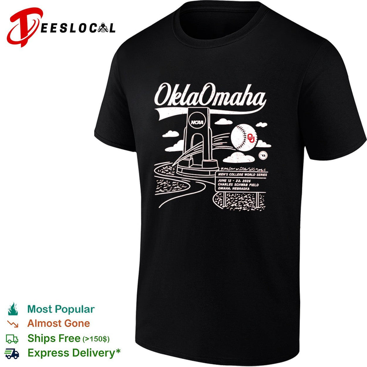OklaOmaha 2026 Mens College World Series Oklahoma Sooners Baseball shirt Unisex