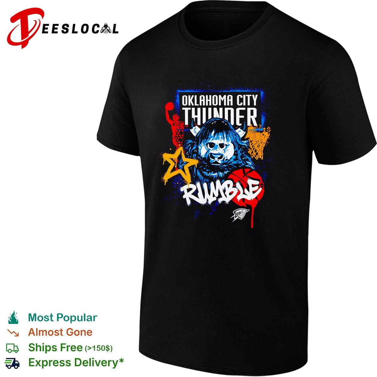Oklahoma City Thunder Rumble the Bison mascot basketball illustration graphic shirt Unisex