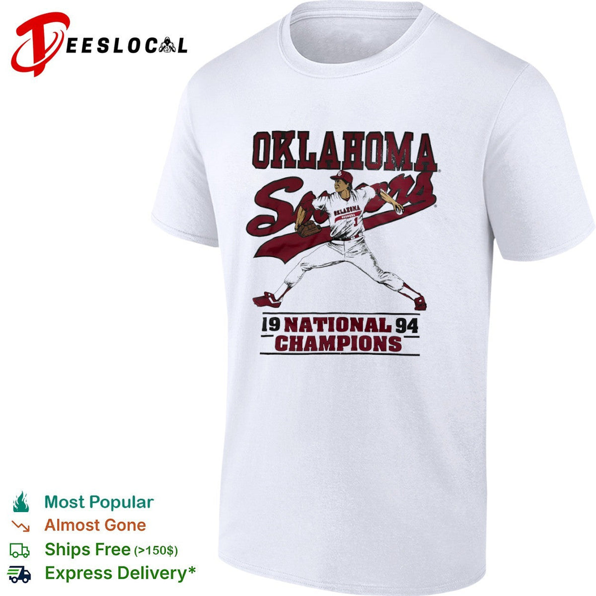 Oklahoma Sooners 1994 National Champions Baseball Shirt Unisex