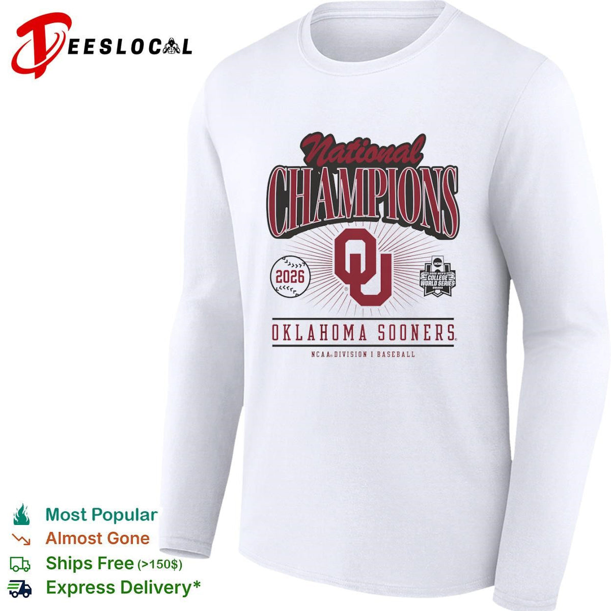 Oklahoma Sooners 2026 National Champions College World Series NCAA Baseball shirt Unisex