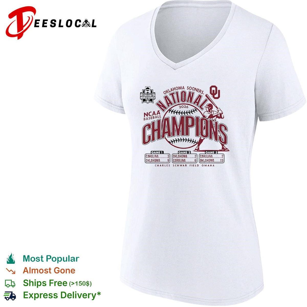 Oklahoma Sooners 2026 National Champions NCAA Baseball Charles Schwab Field shirt Unisex