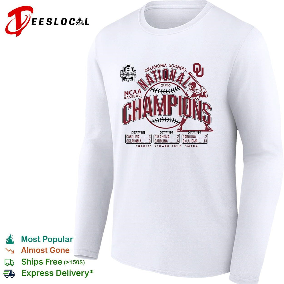 Oklahoma Sooners 2026 National Champions NCAA Baseball Charles Schwab Field shirt Unisex