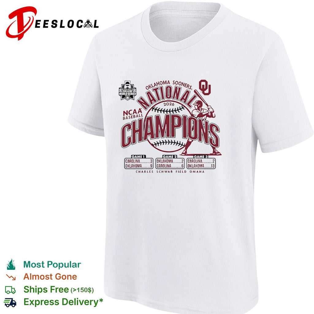 Oklahoma Sooners 2026 National Champions NCAA Baseball Charles Schwab Field shirt Unisex
