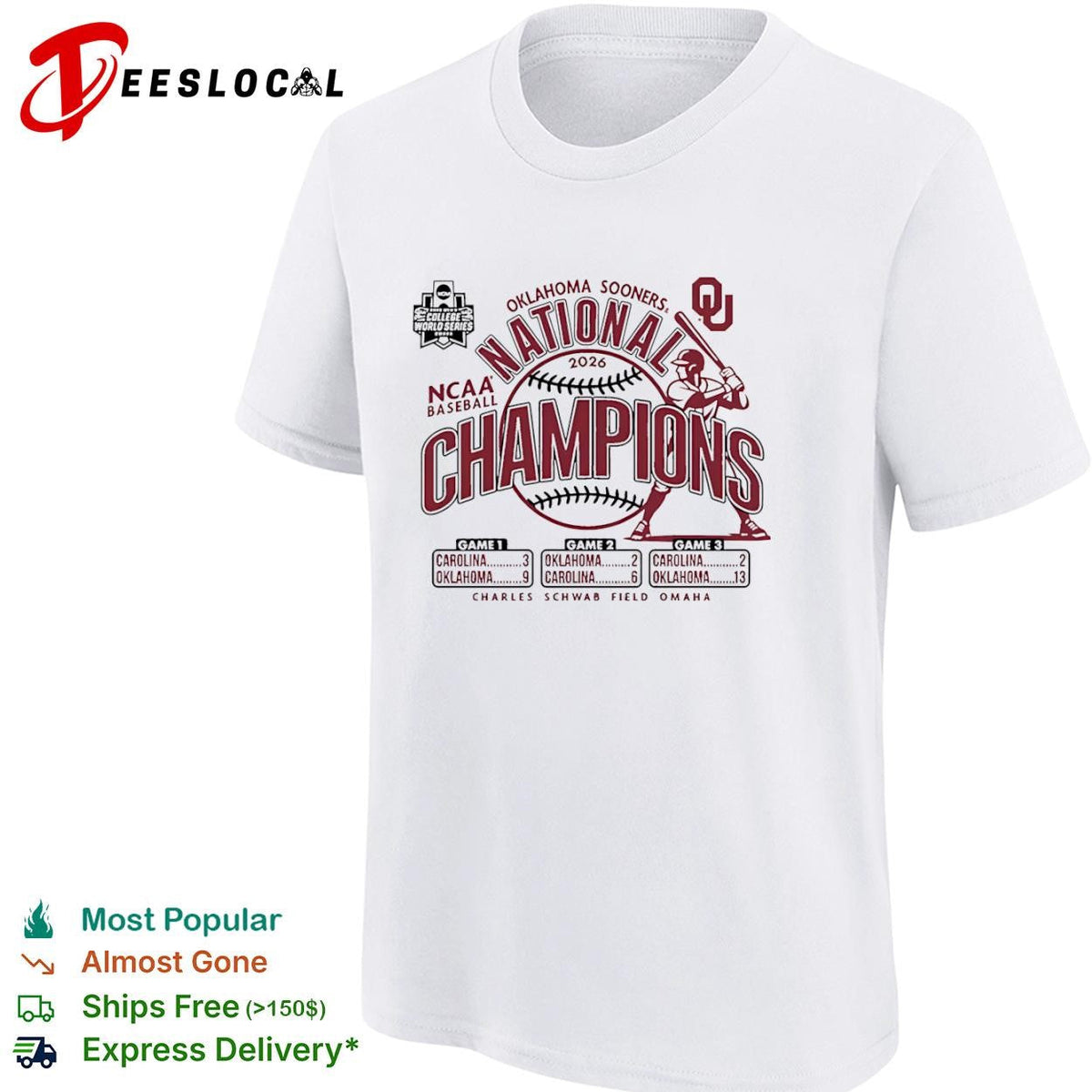 Oklahoma Sooners 2026 National Champions NCAA Baseball Charles Schwab Field shirt Unisex