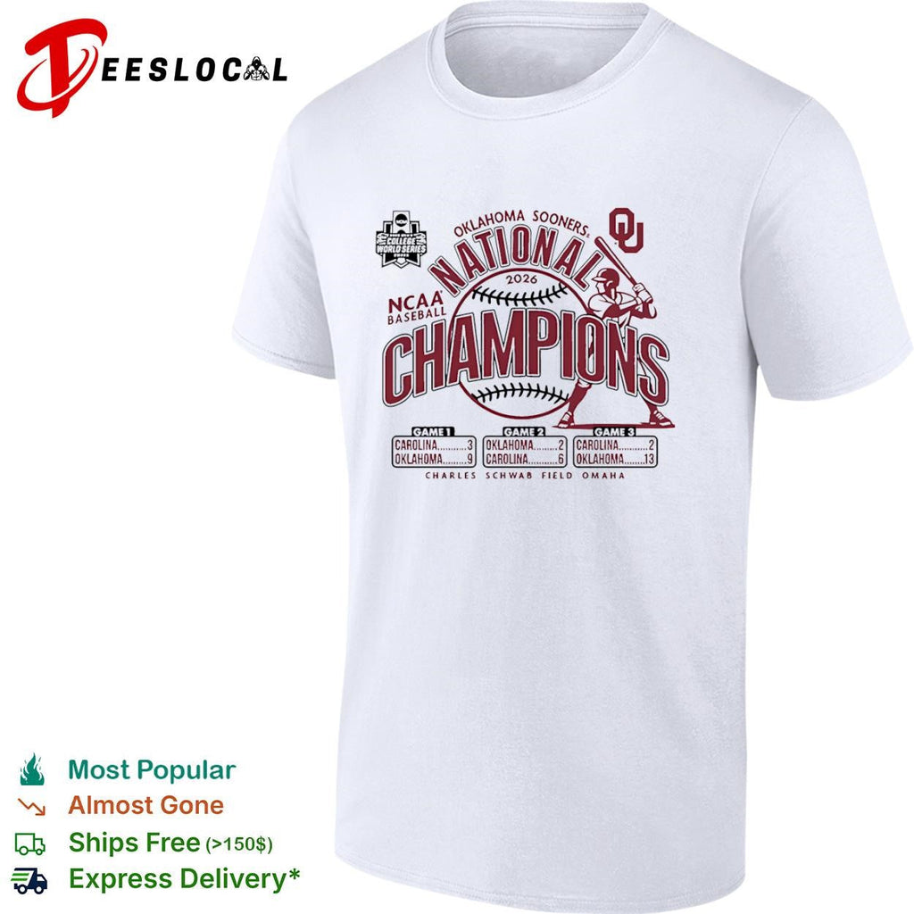 Oklahoma Sooners 2026 National Champions NCAA Baseball Charles Schwab Field shirt Unisex