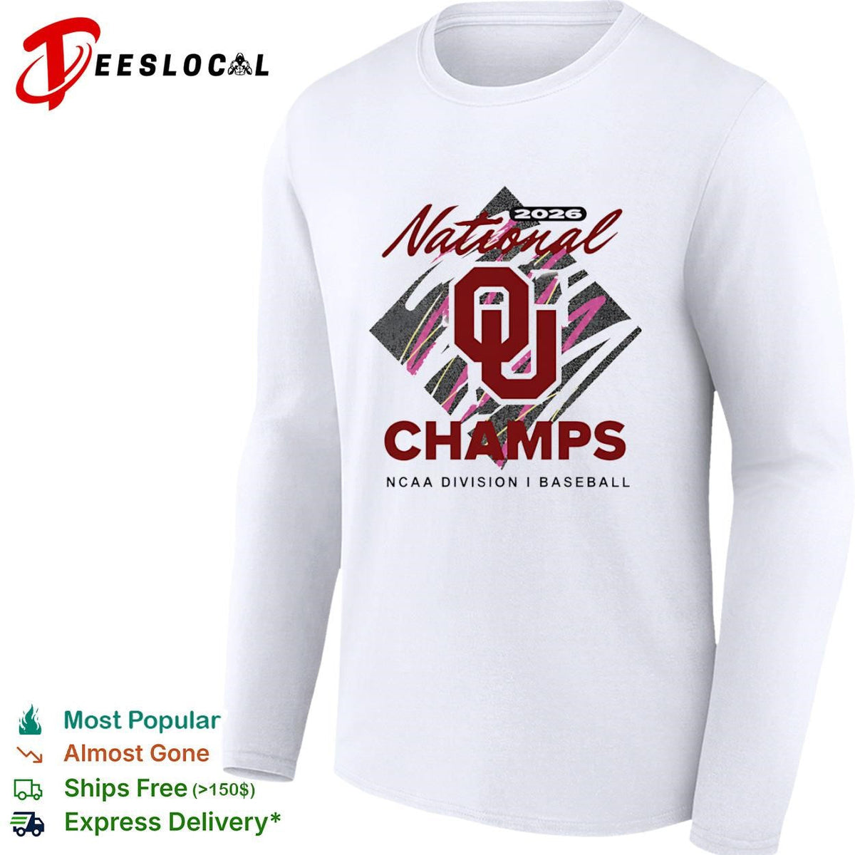 Oklahoma Sooners 2026 national champs diamond logo NCAA Division I baseball shirt Unisex