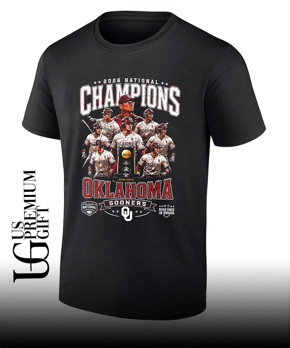 Oklahoma Sooners Baseball 2026 National Champions Road Ends in Omaha T shirt Unisex