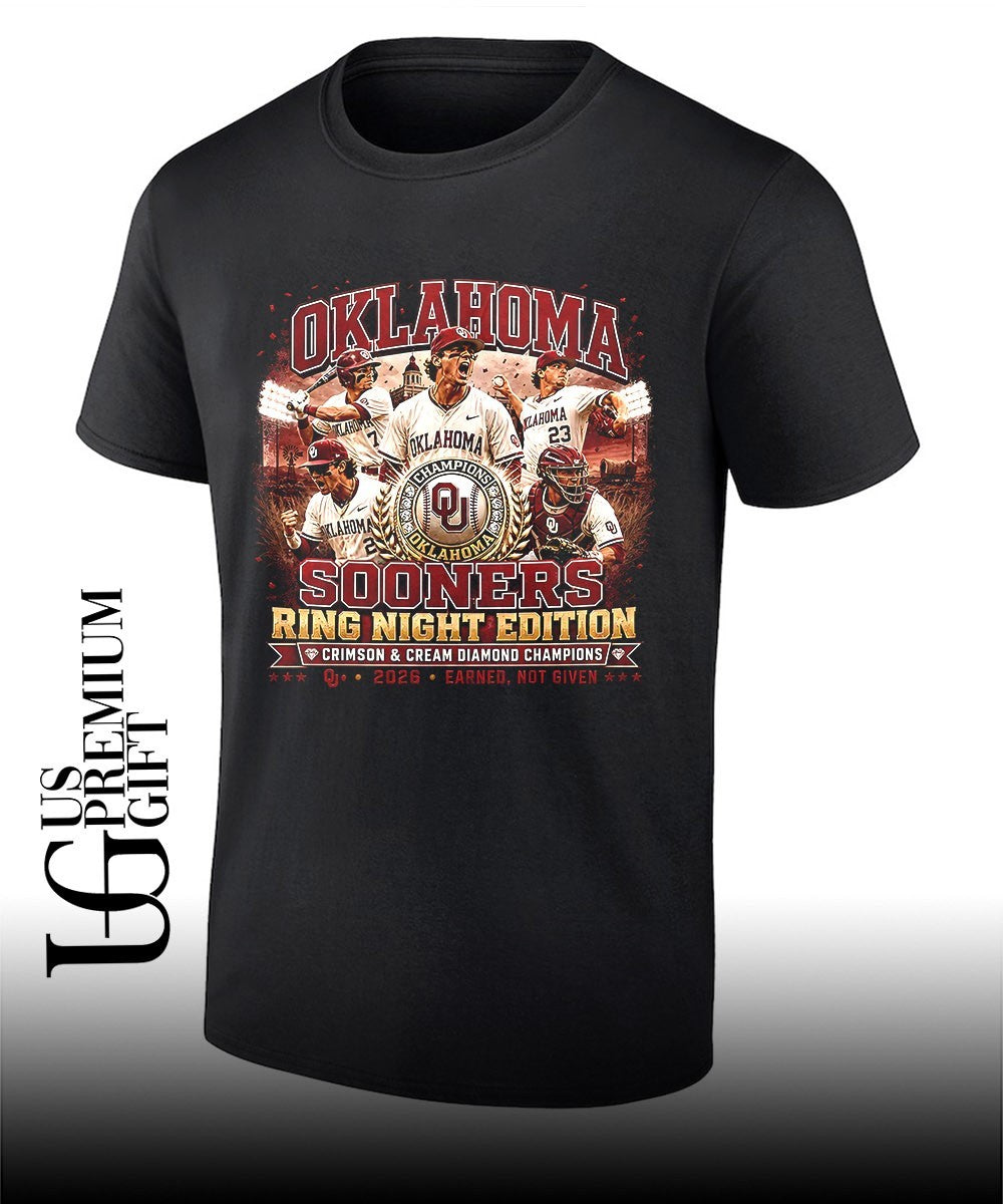 Oklahoma Sooners Baseball Champions 2026 Ring Night Edition Crimson Cream shirt Unisex