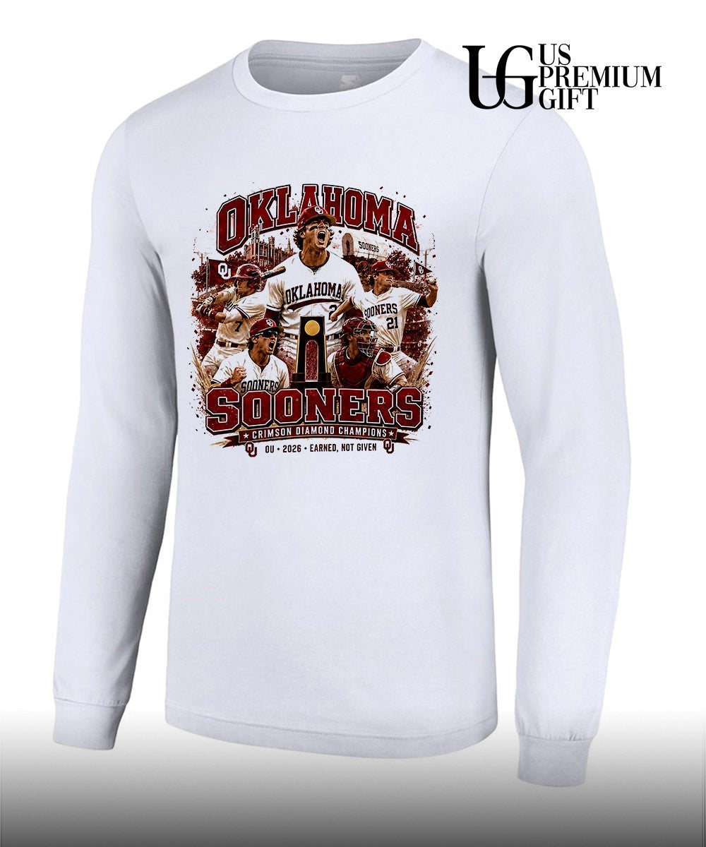 Oklahoma Sooners Baseball Team 2026 Earned Not Given Crimson Diamond Champions shirt Unisex