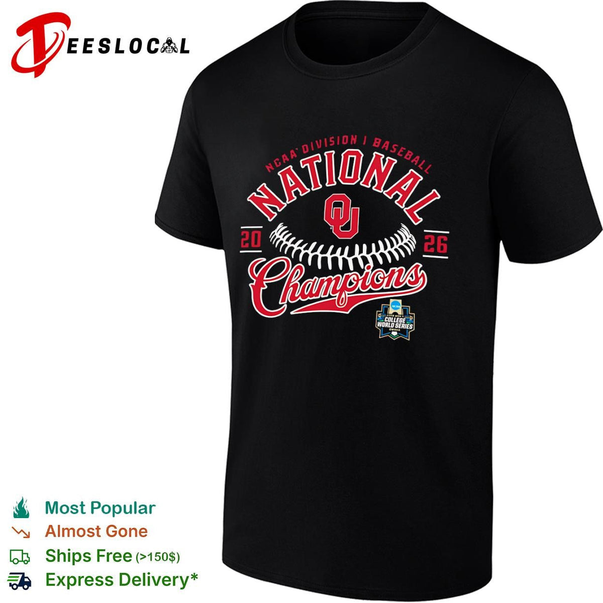 Oklahoma Sooners NCAA Division I Baseball National Champions 2026 College World shirt Unisex