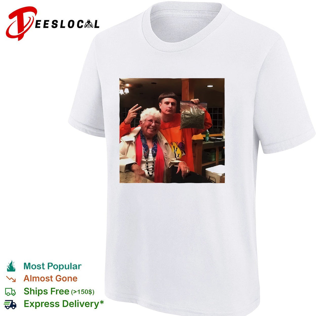 Oliver Tree with Grandma Marijuana Sack Viral Internet Meme Celebrity Photo shirt Unisex