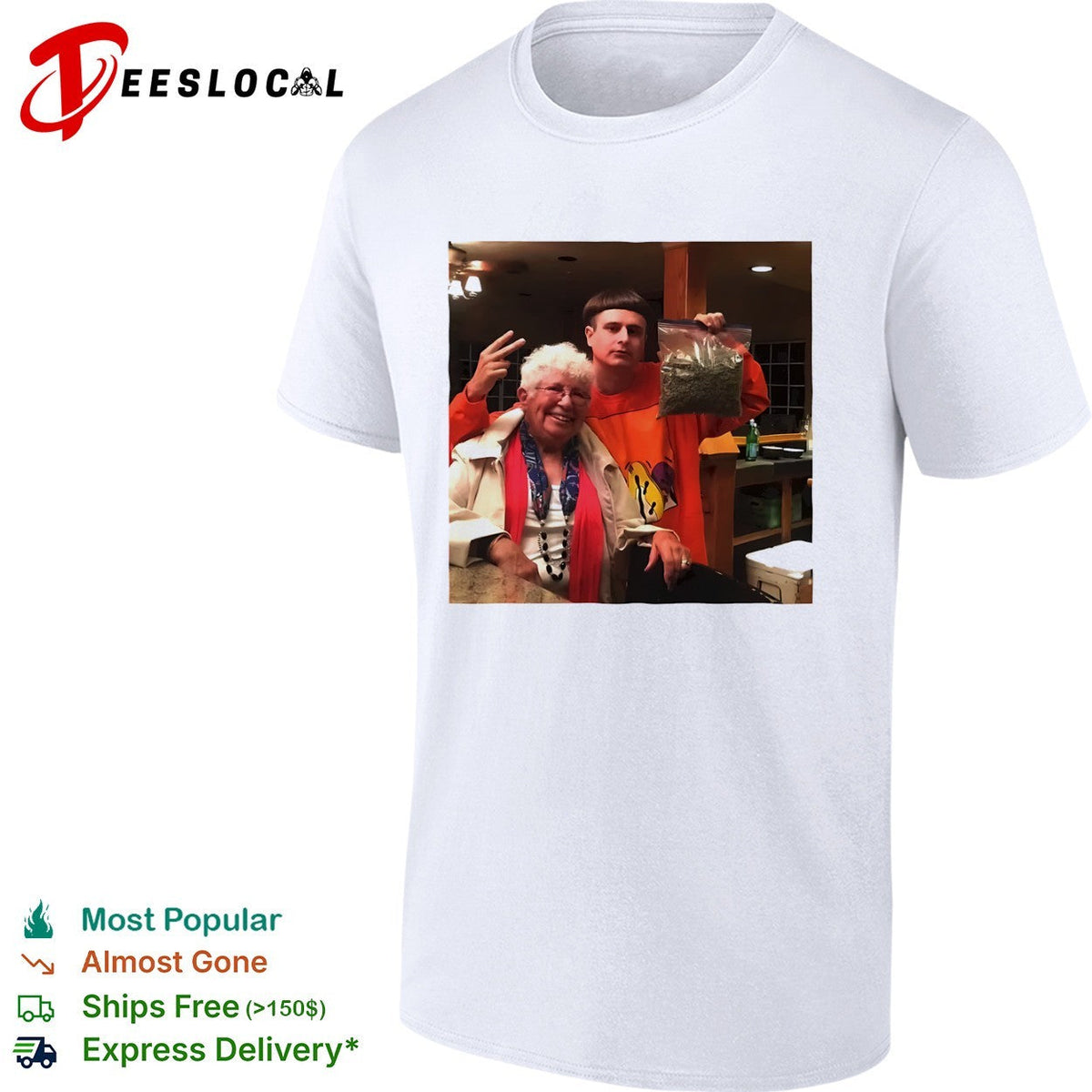Oliver Tree with Grandma Marijuana Sack Viral Internet Meme Celebrity Photo shirt Unisex