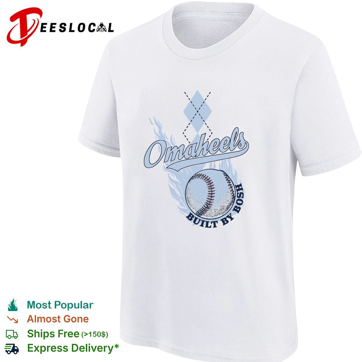 Omaheels Built by Bosh North Carolina Tar Heels College World Series Baseball shirt Unisex