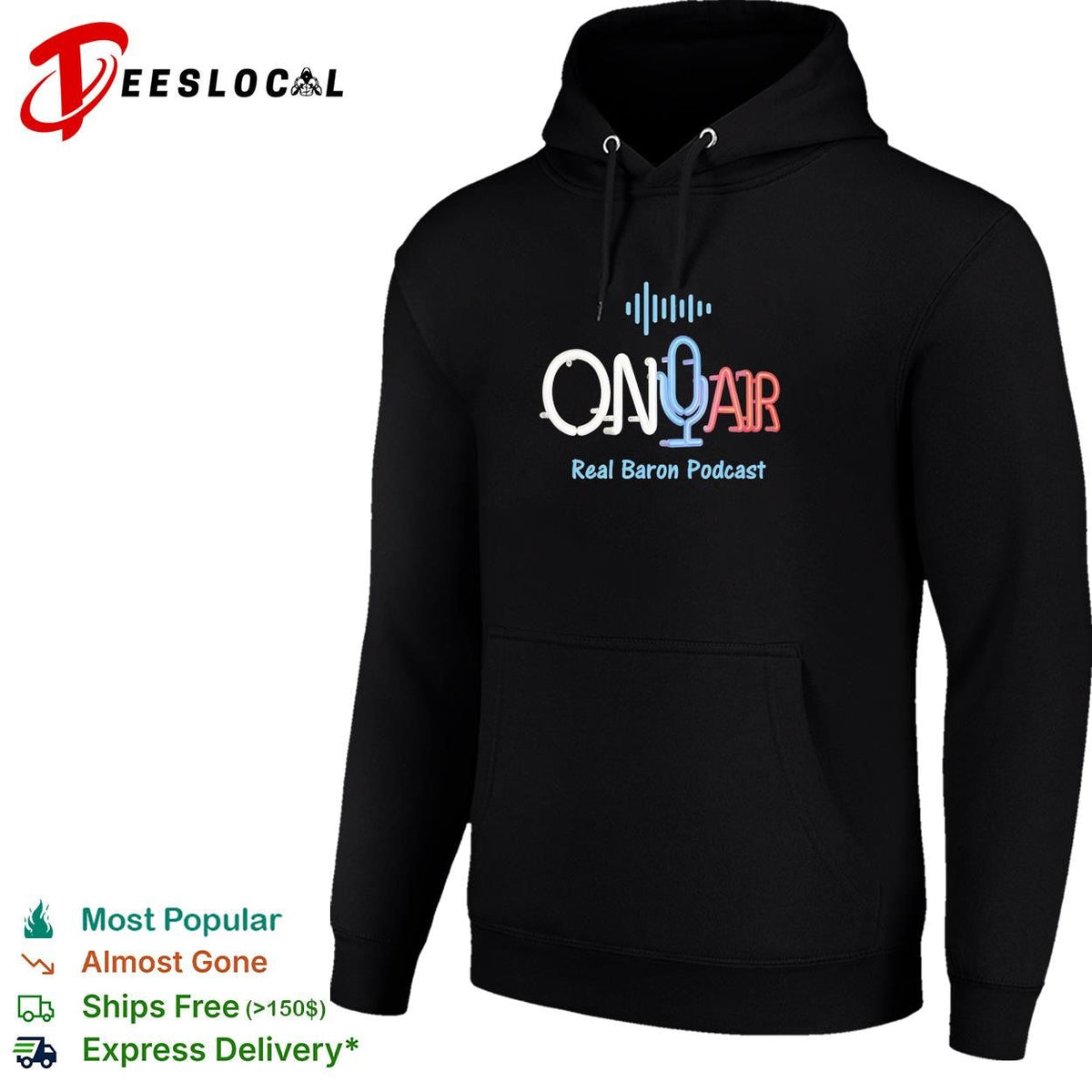 On Air Real Baron Podcast neon sign design logo for branding promotional podcast shirt Unisex