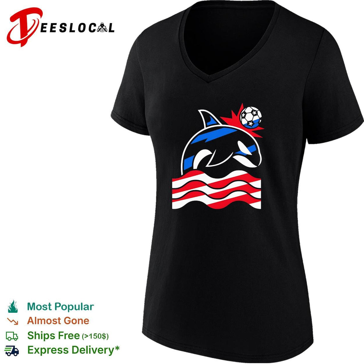 Orca whale soccer ball wave stripes graphic shirt Unisex