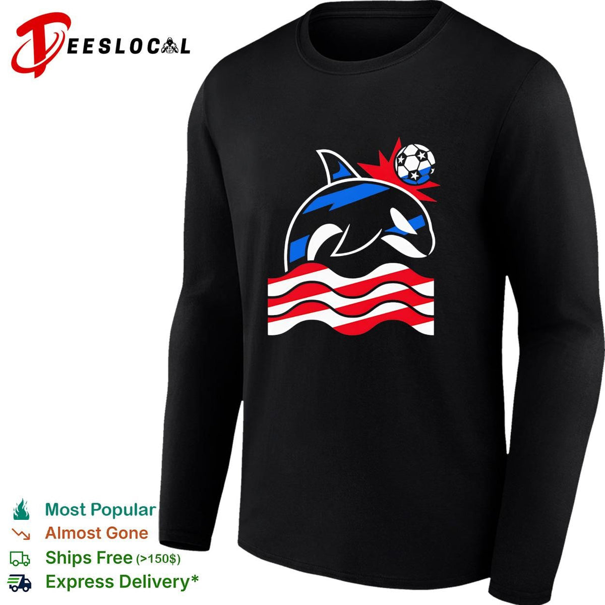 Orca whale soccer ball wave stripes graphic shirt Unisex