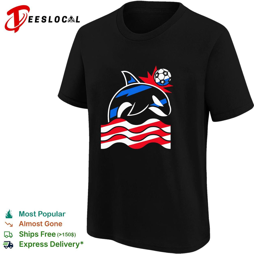 Orca whale soccer ball wave stripes graphic shirt Unisex