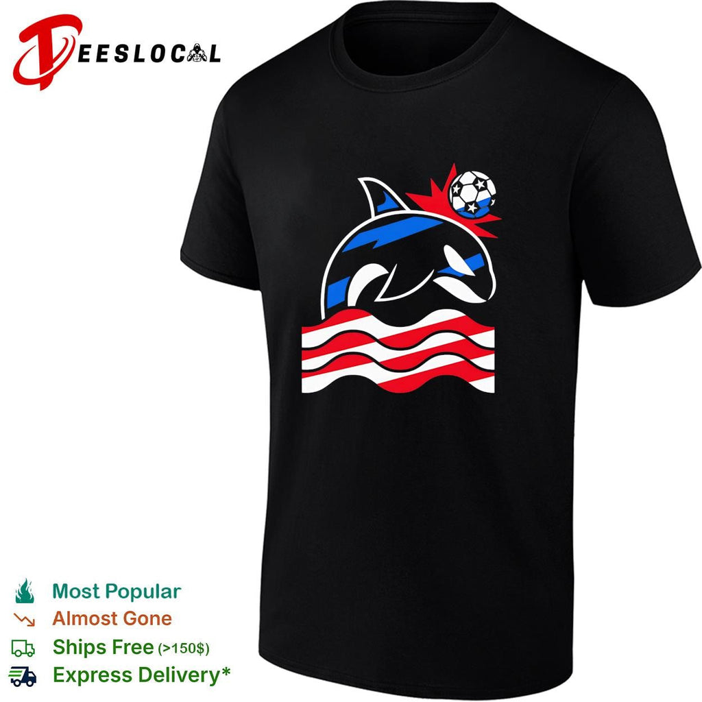 Orca whale soccer ball wave stripes graphic shirt Unisex