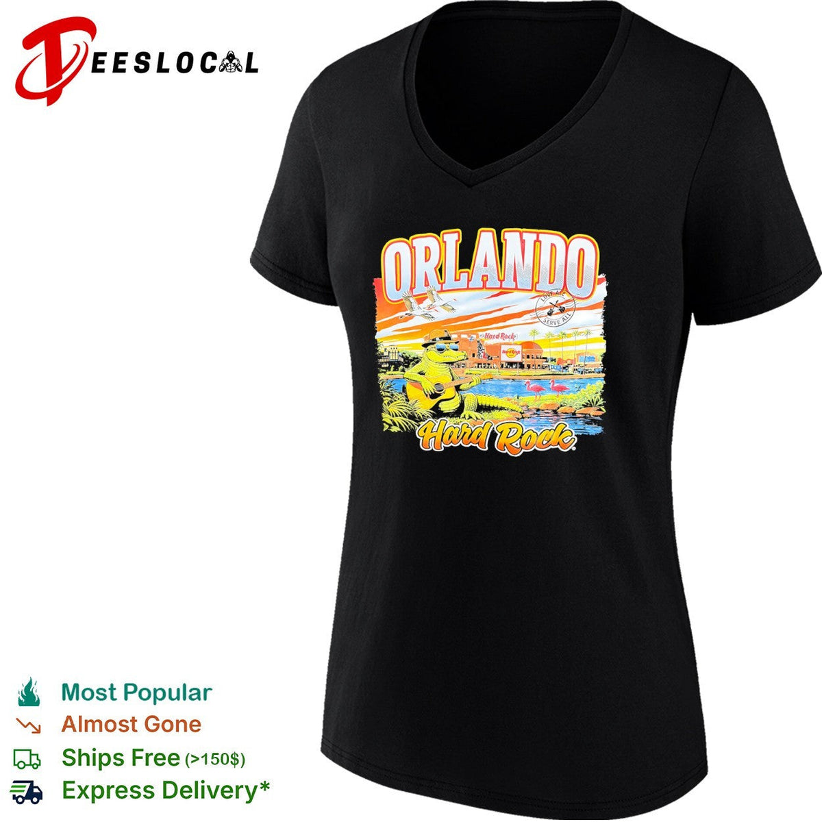 Orlando Hard Rock Cafe alligator guitar flamingo shirt Unisex