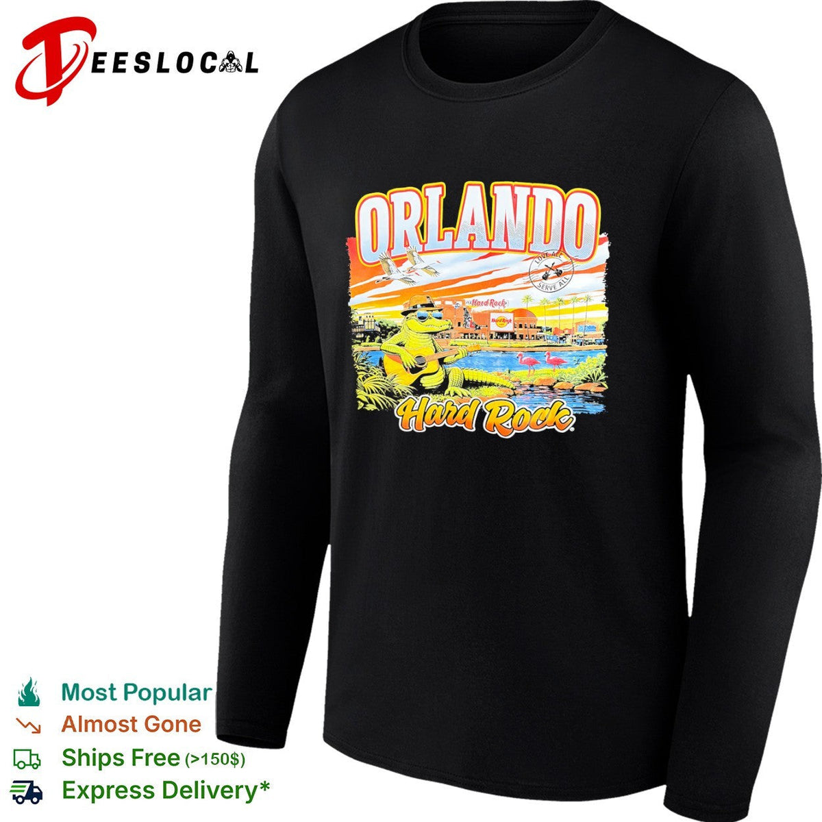 Orlando Hard Rock Cafe alligator guitar flamingo shirt Unisex