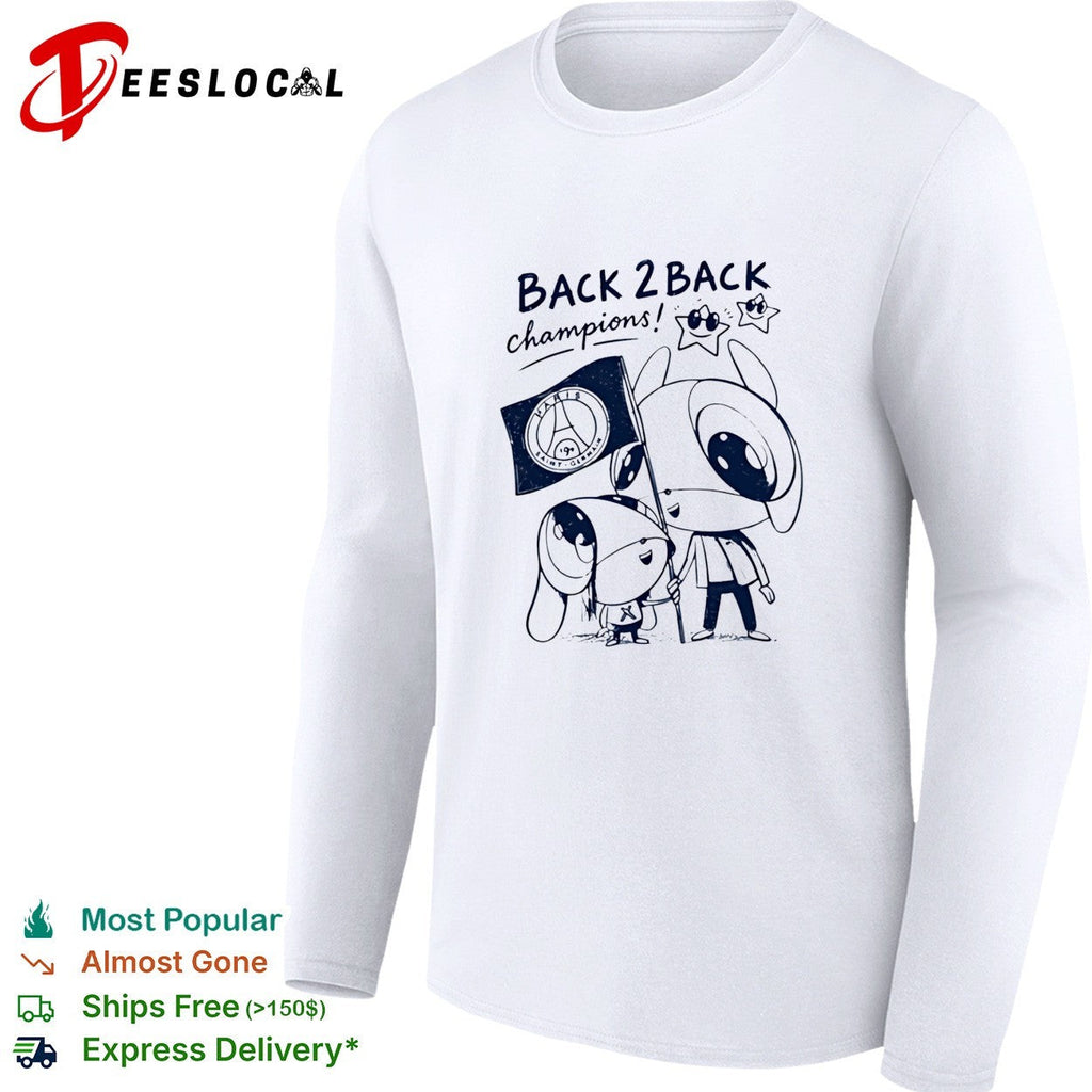 PSG back 2 back champions cute cartoon holding flag shirt Unisex