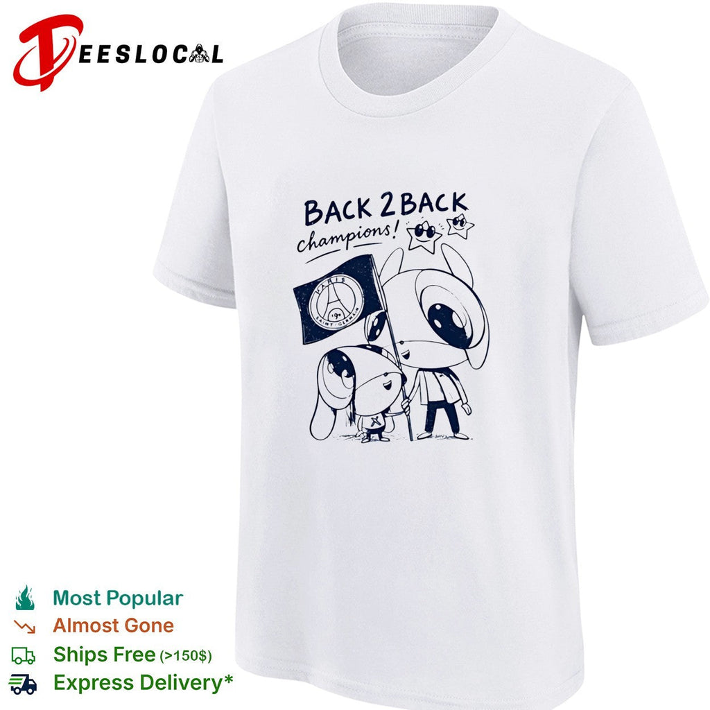 PSG back 2 back champions cute cartoon holding flag shirt Unisex