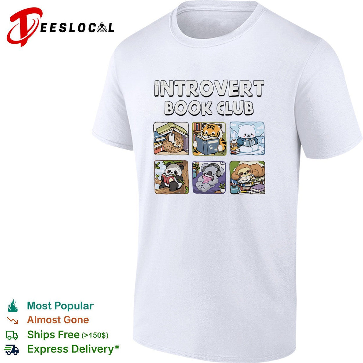 Pangolin panda tiger polar bear koala and sloth introvert book club shirt Unisex