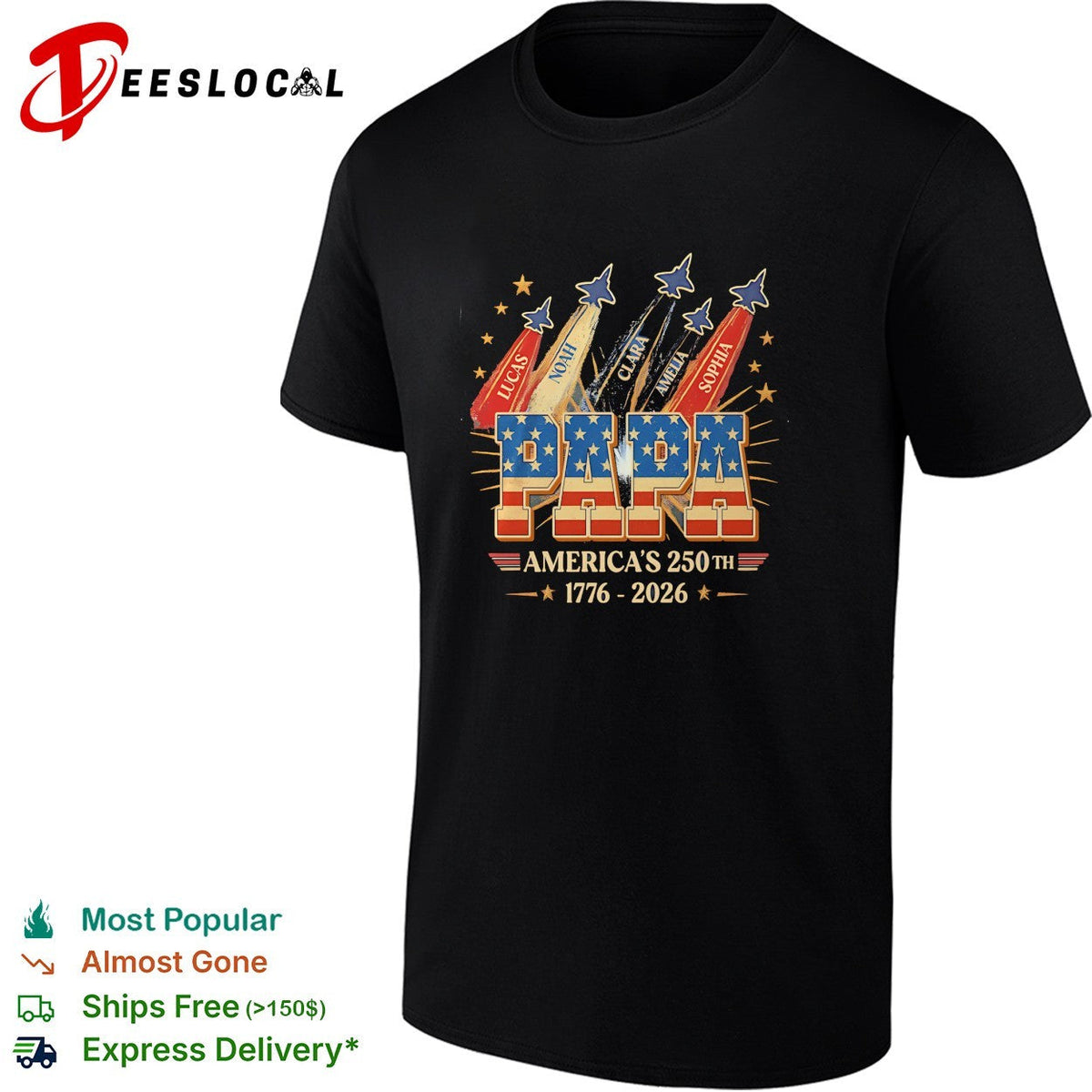 Papa America 250th 1776 2026 Lucas Noah Clara Amelia Sophia Jet Fighter Pilot shirt Unisex