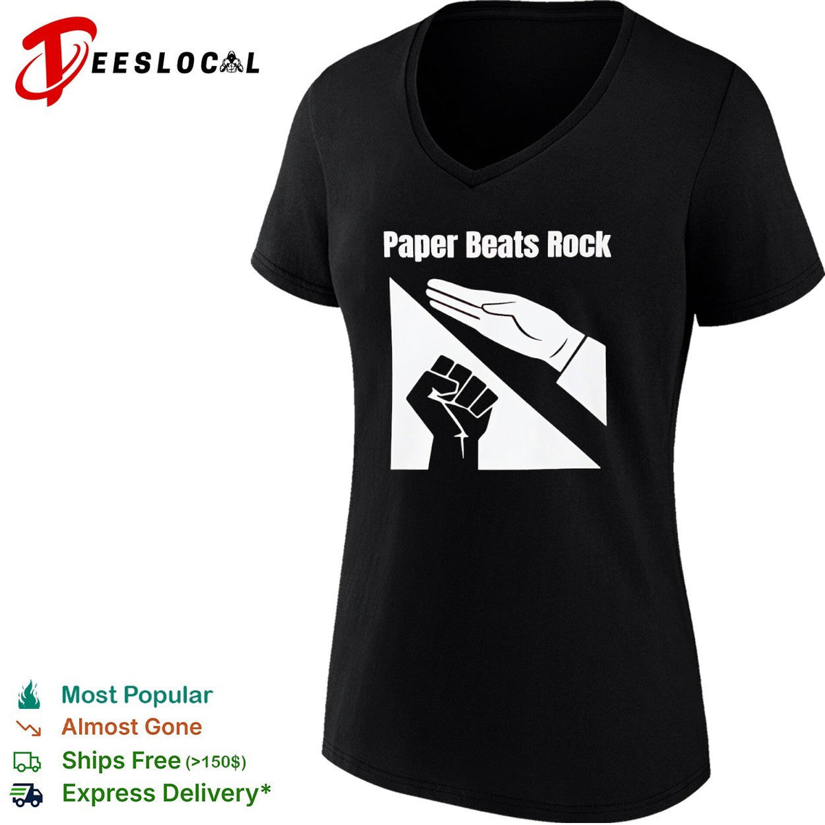 Paper Beats Rock Rock Paper Scissors Hand Gesture Fist Game shirt Unisex