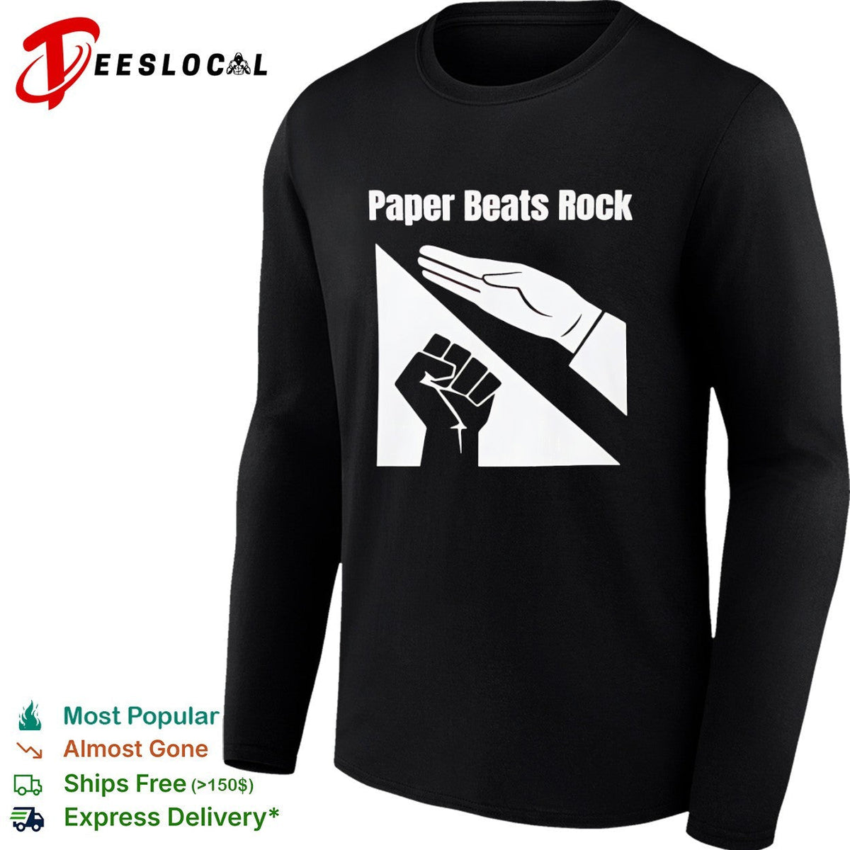 Paper Beats Rock Rock Paper Scissors Hand Gesture Fist Game shirt Unisex