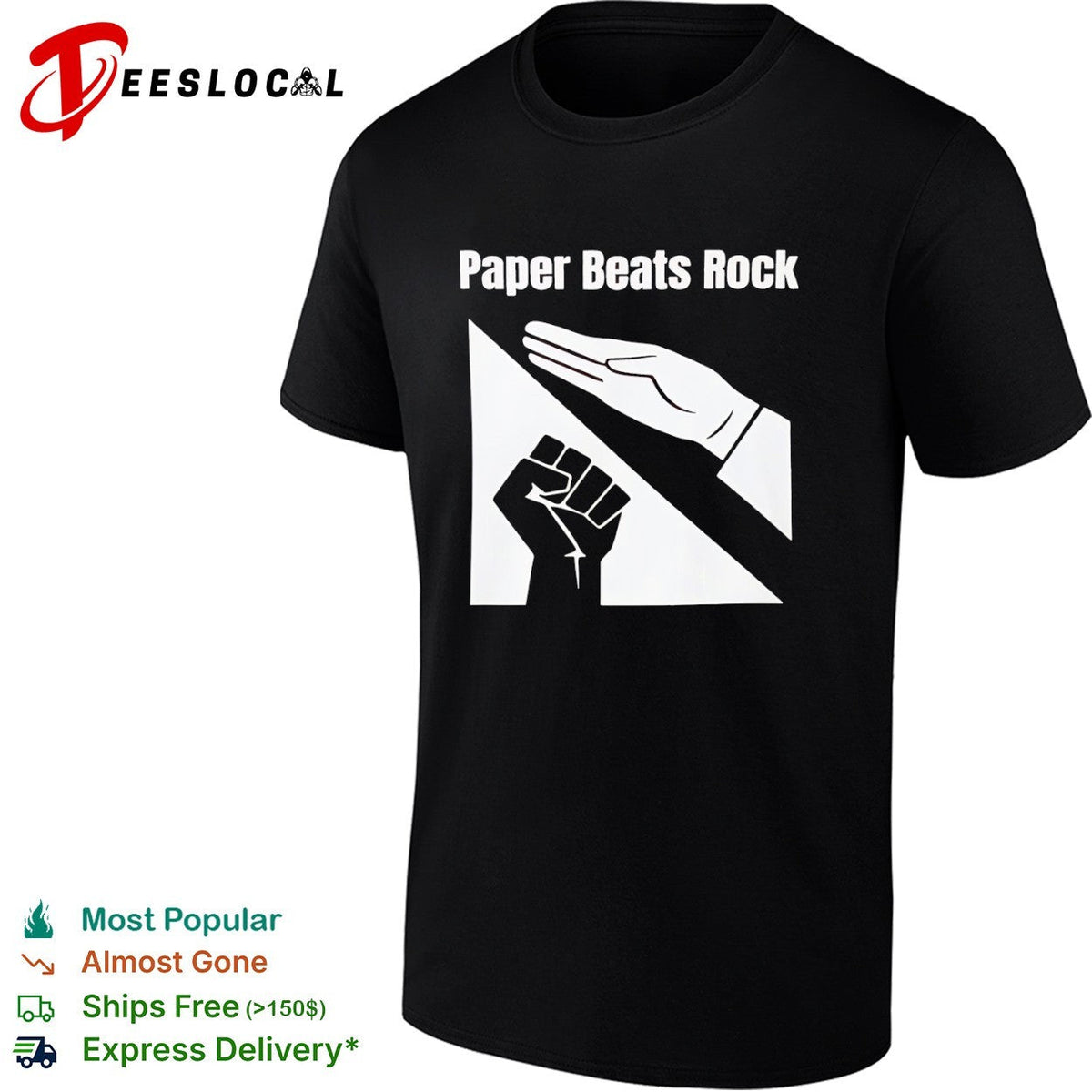 Paper Beats Rock Rock Paper Scissors Hand Gesture Fist Game shirt Unisex